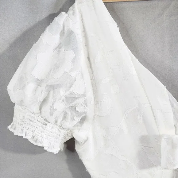 Adrianna Papell Dress Lacy Ivory Size 12 Lined Boho Embroidered Overlay Midi - Picture 3 of 16